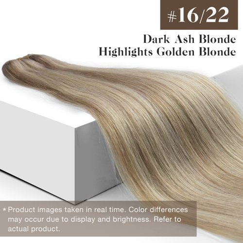 Sunny Sew in Hair Extensions Blonde Hair Extensions Weft Real Human Hair Dark Ash Blonde Mix Golden Blonde Weft Hair Extensions Human Hair Blonde Sew in Human Hair Extensions for Wedding 18inch 100g