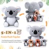 Lenwen Christmas 5 Pcs Koala Bear Plush Toys 13 Inch Mommy Koala Stuffed Animal with 4 Cute Babies in Zippered Belly Soft Cuddly Koala Plushies for Birthday Baby Shower Party Favors Home Sofa Decors