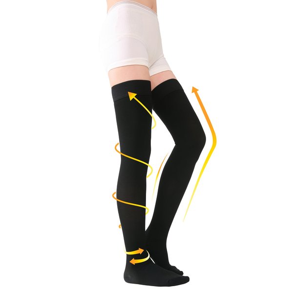 TOFLY® Thigh High Compression Socks for Women & Men, Closed Toe 15-20mmHg Graduated Medical Compression Stockings with Silicone Band, Opaque Support Stockings for Varicose Veins, Edema, DVT,Black XL