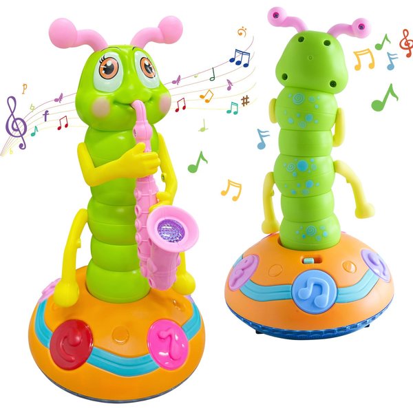 TOMFANCY Dancing Caterpillar Saxophone Music Toy, Children's Electric Caterpillar Wriggle Baby Sensory Musical Toys for Kids with LED Lights 1PCS Pink