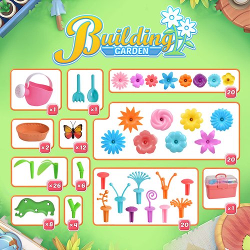 FUN LITTLE TOYS 148PCS Flower Garden Building Toys for 3 4 5 6 7 Year Old Toddlers Girls Boys, Preschool Garden Play Set As Educational STEM Toys for Kids, Learning Toys As Birthday Gift for Girls