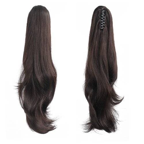 HSPJHTM Ponytail Extension,24" Dark Brown Claw Clip Hair Extensions for Women Straight Hair Piece Synthetic Wavy Pony Tail Halloween Fluffy Daily Use