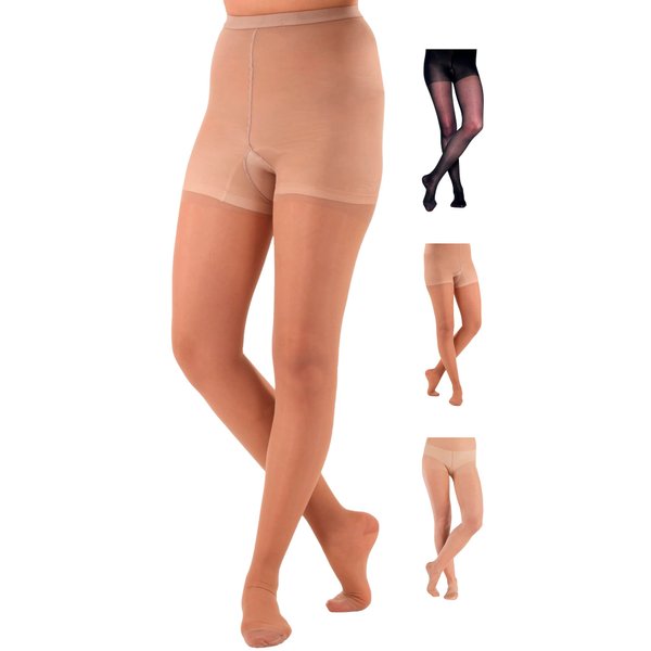 Made in USA - Sheer Compression Pantyhose for Women 20-30mmHg - Graduated Support Compression Tights for Varicose Veins Circulation, Edema, Pain Relief - Beige, Medium - A207BE2