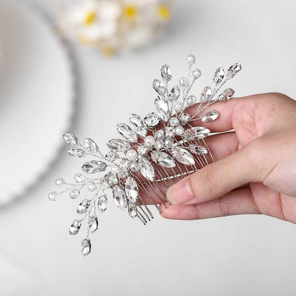 Catery Wedding Hair Comb Pearl Side Combs Rhinestones Hair Jewelry Crystal Hair Pieces Decorative Bridal Hair Accessories for Women and Girls (SILVER)