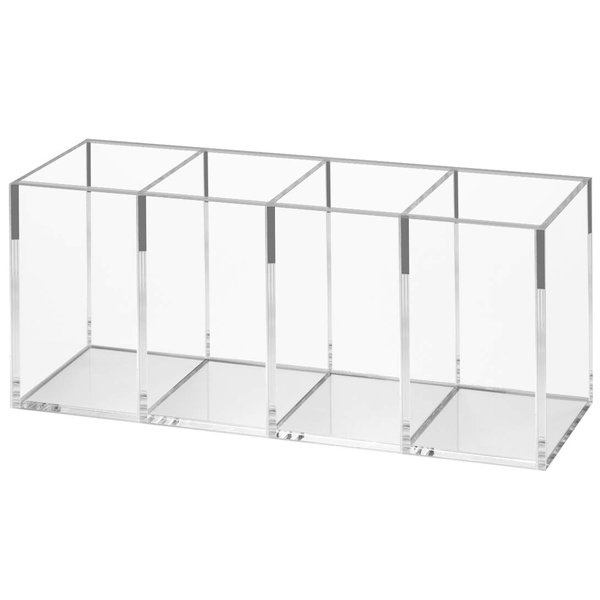 NIUBEE Acrylic Pen Holder 4 Compartments, Clear Pencil Organizer Cup for Countertop Desk Accessory Storage