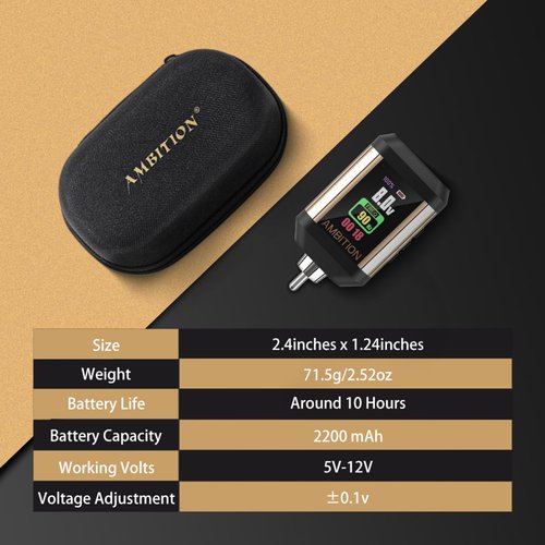 Tattoo Power Supply - Ambition Korall Tattoo Battery Pack 2200mAh Mini Portable RCA Color LED Digital Display for Rotary Tattoo Machine