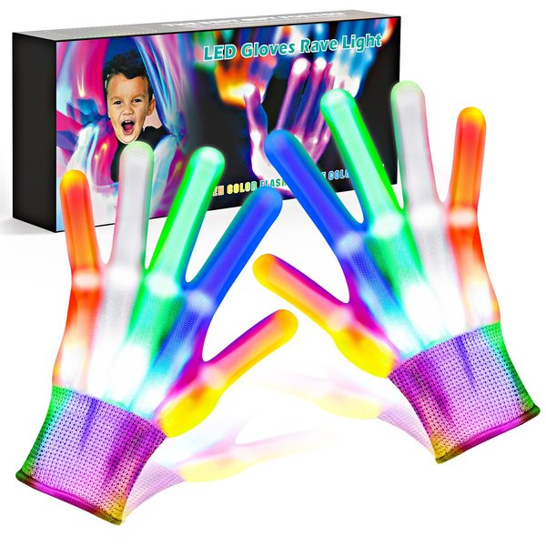 Cool Toys LED Gloves,Boys Toys Age 6-8 8-12 Year Old with 6 Flash Mode,Great Stocking Stuffers for Halloween Christmas Birthday Parties,Fun Toys Gift for 6 7 8 9 10 11 12 Year Old Girls Boys(1 Pair)