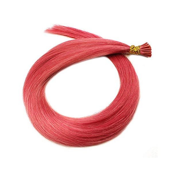 25 Strands Straight Micro Ring Links Locks Beads Keratin Stick I Tip Human Hair Extensions Color Pink