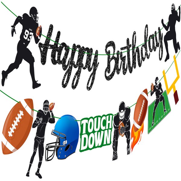 Football Birthday Party Banner Black Football Birthday Party Decorations Football Theme Party Cutout Banners Rugby Player Hanging Decorations for Football Player Birthday Baby Shower Supplies
