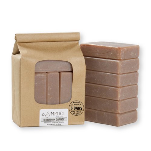 SIMPLICI Orange & Cinnamon Bar Soap Value Bag (6 Bars) Bulk Palm Oil Free. Scented with Pure Essential Oils.
