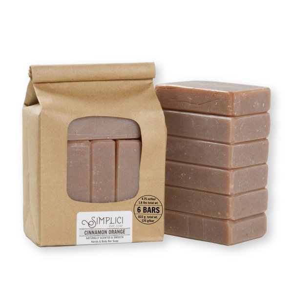 SIMPLICI Orange & Cinnamon Bar Soap Value Bag (6 Bars) Bulk Palm Oil Free. Scented with Pure Essential Oils.