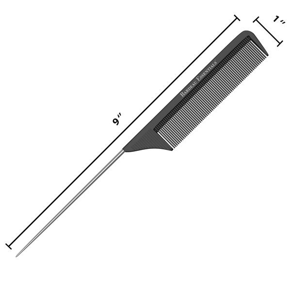 8.8 Inch White and Black Metal Tail Comb (2 Pack) Carbon Fiber and Stainless Steel Pintail | Lightweight | Rat Tail Styling Combs for all Hair Types | Fine Tooth Teasing Comb Set