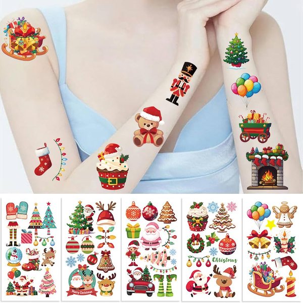 Y 10 Sheet Christmas Temporary Tattoo Stickers Men Women Children Makeup Festival Carnival Party Fake Body Tattoos for Astronaut Merry Christmas Theme Face Tattoos Body Tattoos