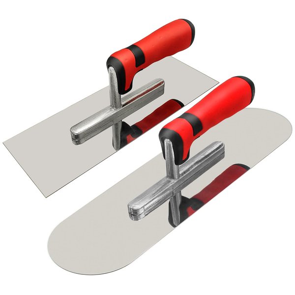 Stainless Steel Flat Finishing Trowel (11" x 4") and Pool Trowel (14" x 4") Concrete Tools Set Cement Drywall Plastering Masonry Construction Hand Tool