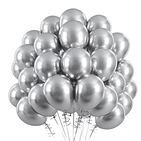 RUBFAC 120pcs Silver Balloons 12 Inches Chrome Metallic Balloons, Metallic Silver Balloons for Happy New Year Decorations 2024 Baby Shower Anniversary Wedding Party Supplies Garland Arch Decoration