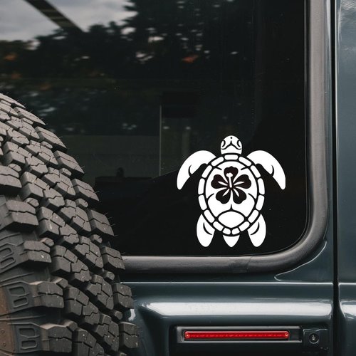 Hibiscus Sea Turtle Car Decal - Stickers for Laptop - Durable Vinyl Car Decal - Easy to Apply and Remove - Outdoor and Indoor Use - Adds A Personal Touch to Your Ride