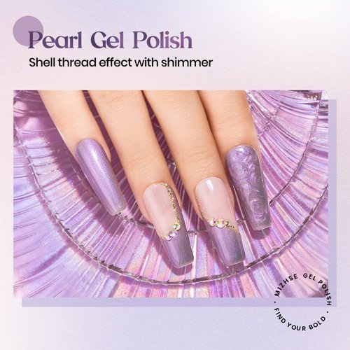 MIZHSE Pearl Gel Nail Polish, Shimmer Mermaid Nail Gel Glitter Drawing Soak Off UV Gel for Nail Salon Home DIY Manicure Use