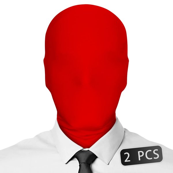 VZQI 2 Pieces Full Face Mask Red 2nd Skin Masks Halloween Cosplay Spandex Hood for Unisex Cloth