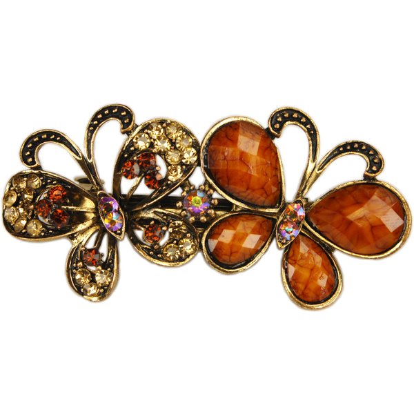 Barrett, Rhinestone Two Butterflys Hair Barrette- 3" + Gift Bag
