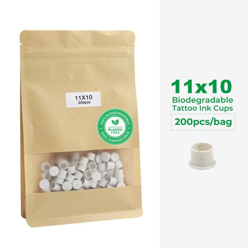 [ I AM NOT PLASTIC ] Biodegradable Tattoo Ink Cup DISCOVER 200Pcs ECO Friendly Caps with Base for Hold Ink Pigments Supplies (BIO-FBC11)