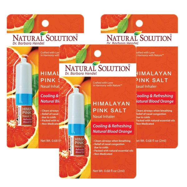 Nasal Inhaler, with Pink Salt and Organic Blood Orange, Cooling, Relaxing& Refreshing, Aromatherapy, Sinus Pressure Relief, 0.68 fl oz/Each, Pack of 3