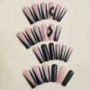 MISUD Press on Nails Long Square Fake Nails Glossy Glue on Nails Bling Black Glitter French Tip Acrylic Nails Flower Rhinestone Artificial Nails Squoval False Nails with Design 24 pcs