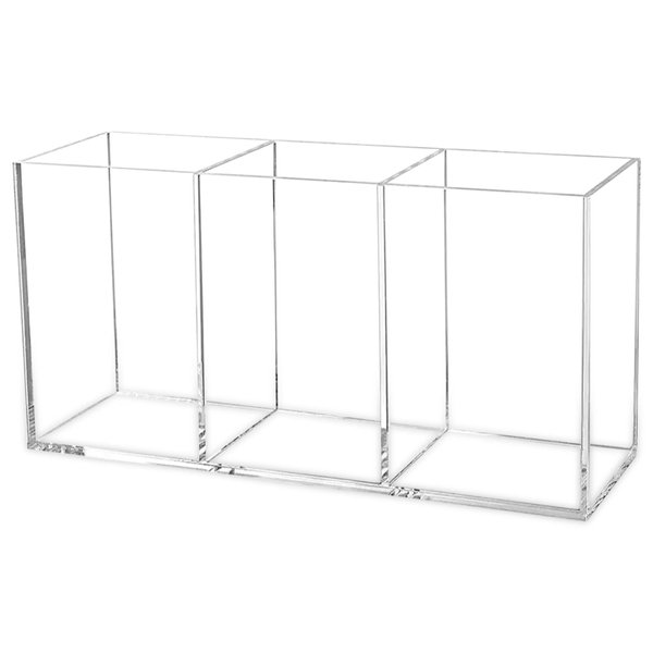 Cerpourt Clear Makeup Brush Organizer,Acrylic Cosmetic Brushes Storage Holder with 3 Slots,Pencil Pen Holder for Desk,Desk Organizer and Accessories for Vanity