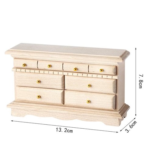 AirAds Dollhouse 1:12 Scale Dollhouse Miniature Accessories Doll Furniture Chest Drawers Storage Unfinished Wood Bed Room Furniture