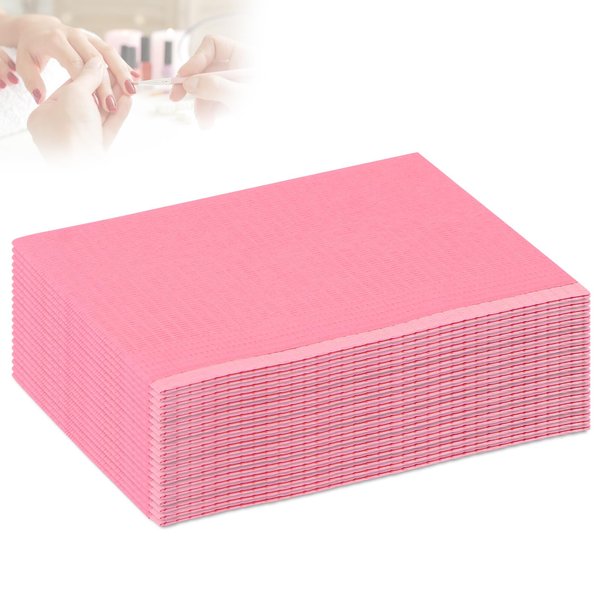 MIDELONG Disposable Nail Art Table Towels Mat 3 Ply Tissue Waterproof Nail Tips Art Paper 13" x 18" Waterproof Clean Pads Foldable Nail Tips Art Table Cushion for Salons Pink, 20 Pcs