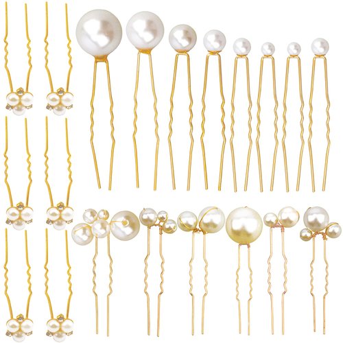 30 Pieces Wedding Pearl Hair Pins for Brides Bridal, Elegant Pearl Rhinestones Hair Pins Updos Hair Piece Hair Accessories for Brides Bridesmaid Women (Gold)
