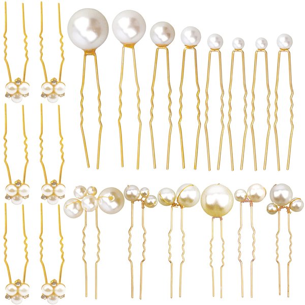 30 Pieces Wedding Pearl Hair Pins for Brides Bridal, Elegant Pearl Rhinestones Hair Pins Updos Hair Piece Hair Accessories for Brides Bridesmaid Women (Gold)