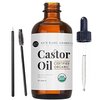 Kate Blanc Cosmetics Castor Oil (2oz), USDA Certified Organic, 100% Pure, Cold Pressed, Hexane Free. Stimulate Growth for Eyelashes, Eyebrows, Hair. Skin Moisturizer & Hair Treatment Starter Kit