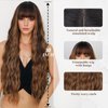 XIXIBI 30 Inch Long Wigs with Bangs Ombre Brown Wigs for Women Brown Mixed Blonde Highlight Wig Synthetic Curly Wavy Heat Resistant Wigs for Daily Party Use
