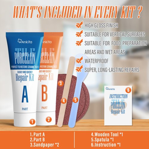 Ankita Porcelain Repair Kit White, Sink & Tub Repair Kit to Quickly Fix Tub Chips and Sink Cracks with High Bond Strength, Porcelain Sink Repair Kit for Tub, Tile, Sink and Toilet