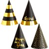 KatchOn, Happy New Years Eve Party Hats - Pack of 4 | Black and Gold New Years Eve Hats, New Years Eve Party Supplies 2024 | New Years Hats for NYE Decorations 2024 | Happy New Years Decorations 2024