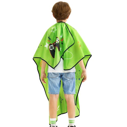 Kids Haircut Cape Waterproof Barber Cape Toddler Hair Cutting Cape for Boys Girls Haircuts Salon with Adjustable Snap Closure (Game Green)
