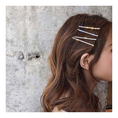 Iaceble Silver Shinny Crystal Hairpin Clip Barrette Bohemia Cz Row Hair Barrettes Metal Crystal Hairclips Decorative Sparkly Crystal Bobby Pin Hair Accessories for Women and Girls Headdress 4Pcs