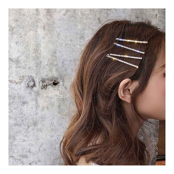 Iaceble Silver Shinny Crystal Hairpin Clip Barrette Bohemia Cz Row Hair Barrettes Metal Crystal Hairclips Decorative Sparkly Crystal Bobby Pin Hair Accessories for Women and Girls Headdress 4Pcs