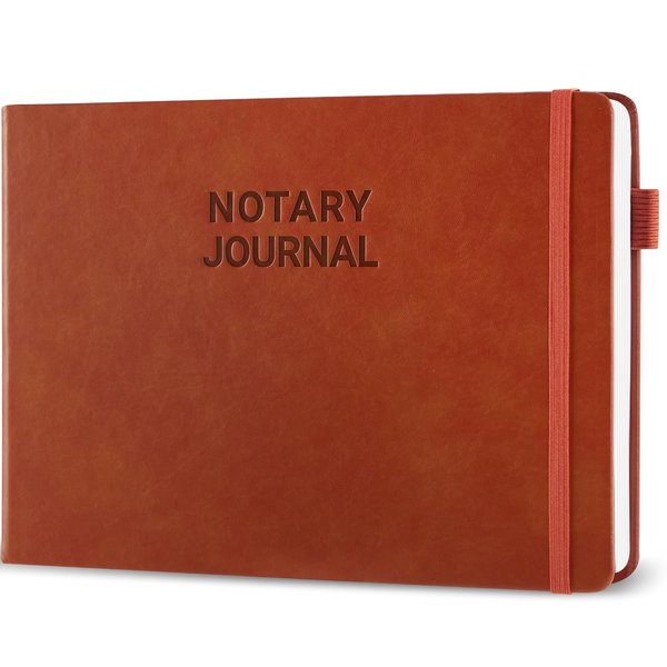 JUBTIC Notary Journal Log Book - Notary Public Journal of Notarial Acts - Notary Supplies with Privacy Guard– Horizontal, 378 Record Entries, 128 Numbered Pages, Hardcover, 10x7″ (Brown)