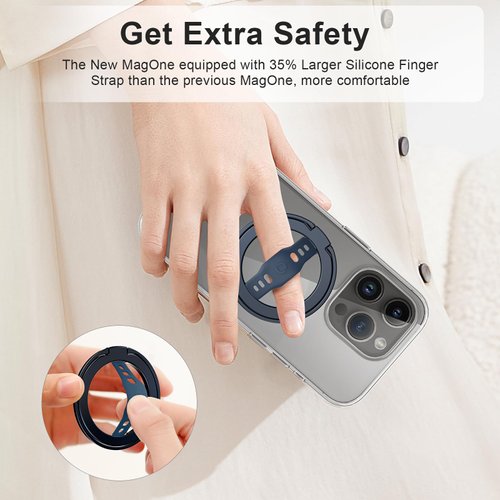 EWA MagOne 2023 (Edition Aluminium) [Compatible with Magsafe] Phone Grip Stand with Silicone Finger Strap, Removable Magnetic Ring Holder Kickstand Loop, for iPhone 16, 15, 14, 13, 12 Pro/Max