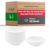 Disposable Plastic Plates with Rim Design, Organic Round Dinnerware Bulk Order for Wedding, Birthday & All Occasions (White with Silver, 16 oz Soup Bowls (120 Bowls))