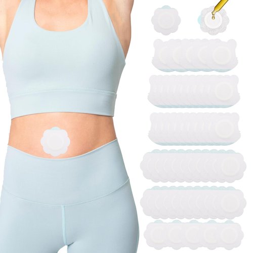 50pcs Castor Oil Belly Button Wrap, 2 Styles Self-Adhesive Castor Oil Patches No Leakage Highly Absorbent Organic Cover Compress Wrap (Tiger and Plum Blossom)