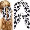 Pndeyo 2pcs Cow Print Hair Band for Women, Non-Slip Elastic Print Hair Ties Scrunchies, Rabbit Bunny Ear Bow Ponytail Holder Hair Ropes Halloween Accessories for Curly Straight Thin Thick Fine Hair