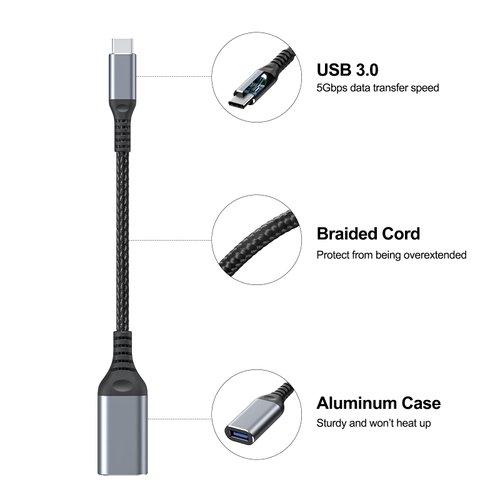 ZIYUETEK USB C to USB Adapter USB C Male to USB3.0 Female Cable Type c to USB Suitable for Cellphone Charging or OTG PC and Laptop,3.9 inch Sliver,2-PCS