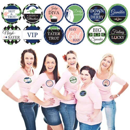 Kentucky Horse Derby - Horse Race Party Funny Horse Name Tags - Party Badges Sticker Set of 12