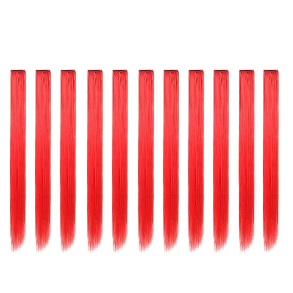 Beaute Galleria Bundle 11 Pieces Single Color 21 Inches Straight Party Highlights Clip In Synthetic Hair Extensions Cosplay Comic Con Halloween Costume (Red)