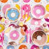 Donut Birthday Party Supplies, Serves 16, Includes Plates, Cups, Napkins, Cutlery, Banner and Tablecloth, for Donut Themed Baby Birthday Decoration, Disposable Tableware Party Pack for Girls and Boys
