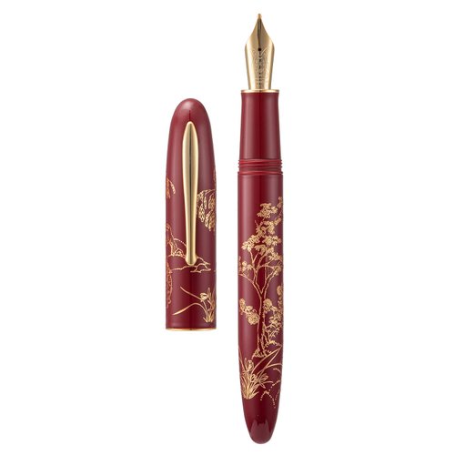 HONG DIAN Hongdian N23 Red Rabbit Fountain Pen, Iridium Extra Fine Nib Gold Trim, New Year Lucky Rabbit Carving Design, Smooth Writing Pen with Converter and Metal Pen Box Set,