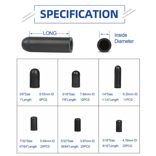 Rubber Vacuum Caps Plug Kit, 102 PCS Assorted Vacuum Plugs Hose End Caps Assortment Kit for Carburetor, Manifold, Automotive 3/16'' 5/16" 7/32" 1/4" 5/32'' 3/8''