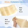 Smartinnov Blonde Hair Extensions for Sew in Hand Tied Real Human Hair Bundles 12 Inch #60 Platinum Blonde Double Weft Hair Extensions Hand Tied Weft Hair Bundles Remy Human Hair for Women 80Gram